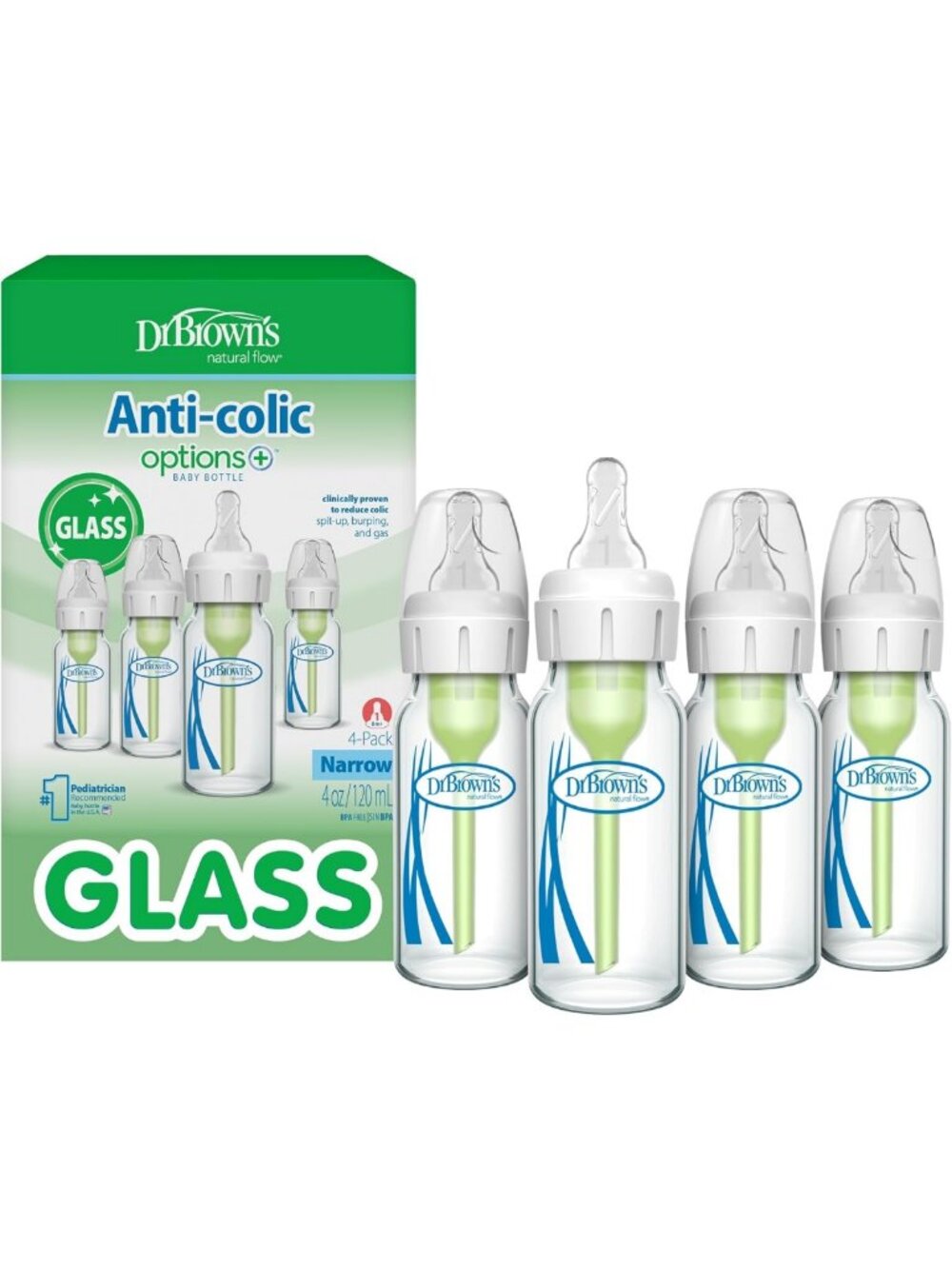 Anti-Colic Narrow Glass Baby Bottles, 4 oz, 4-Pack - BPA-Free, Easy Clean